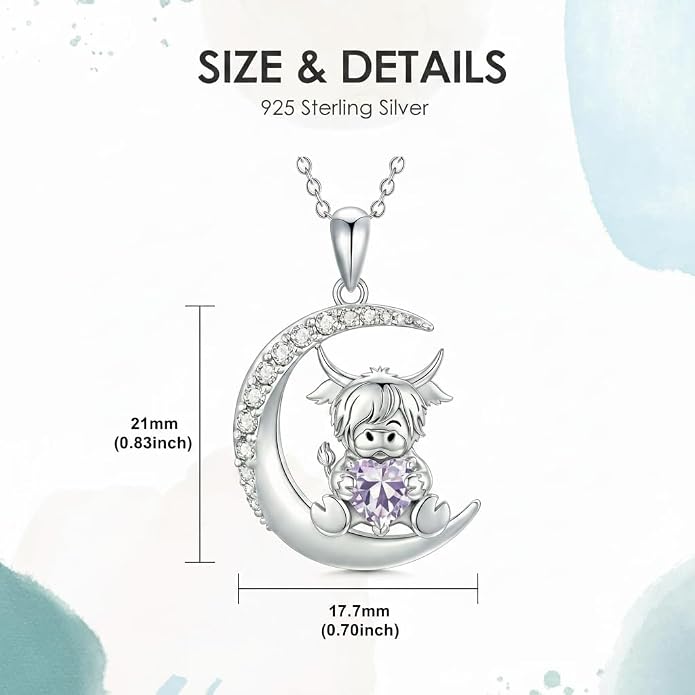 PROESS Animal Birthstone Necklace 925 Sterling Silver Otter/Axolotl/Hippo/Elephant/Dachshund/Monkey/Red Panda Pendant Necklace Animal Birthstone Jewelry Gifts for Women