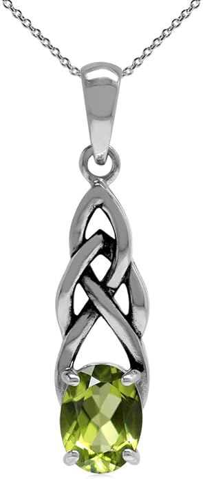 Silvershake 8X6mm Oval Shape Birthstone Gemstone Antique Finishing or Yellow Gold Plated 925 Sterling Silver Celtic Knot Weave Solitaire Pendant or Pendant with 18 Inch Chain Necklace Jewelry for Women