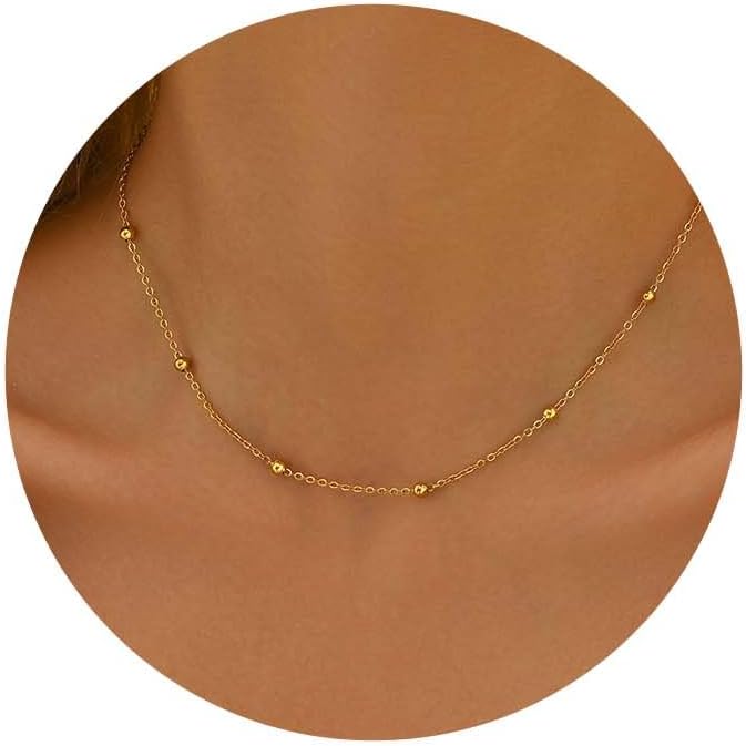 Gold Chain Necklace for Women Dainty Simple Satellite Beaded Twisted Chain Choker Necklace Everyday Jewelry Christmas Gifts