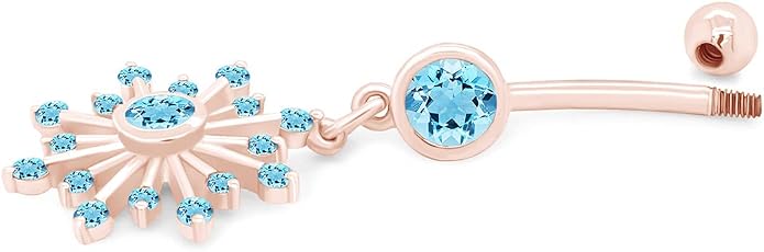 AFFY Snowflake Belly Button Ring for Women Simulated Birthstone, Round Cut Gemstone in 14K Gold Over 925 Sterling Silver, Navel Barbell Piercing Jewelry for Her