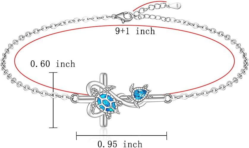 Fenthring Turtle Anklet S925 Sterling Silver Blue Opal Sea Turtle Ankle Bracelets for Women Infinity Wave Ocean Beach Summer Foot Bracelet Jewelry Layered Adjustable