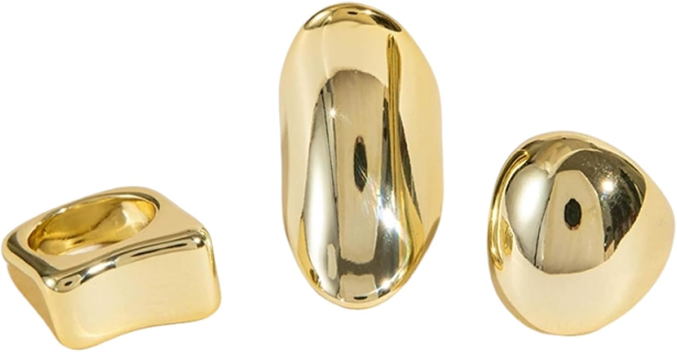 Chunky Statement Rings for Women Thick Geometric Stackable Knuckle Ring Exaggerated Large Dome Midi Aesthetic Rings Set Trendy Everyday Jewelry Gifts
