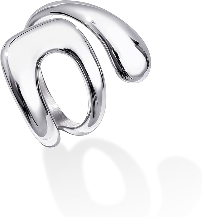 Gelbesty Waterproof Gold Statement Rings for Women, 14K Gold Plated Chunky Open Stackable Rings Non Tarnish Fashion Adjustable Stainless Steel Pinky Knuckle Signet Vintage Ring Jewelry Size 5-11