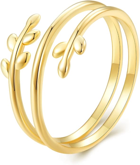 MUNDELL 925 Sterling Silver Simple Multi-layer Leaf Adjustable Ring Green Lucky Leaves Statement Ring for Women Promise Ring Fine Jewelry