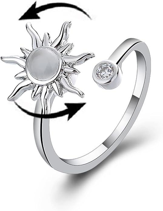 COLORFUL BLING Fidget Sunflower Evil Eye Daisy Spinner Stackable Rings Bee Butterfly Adjustable Open Rotatable CZ Cubic Zirconia Anti Stress for Women Wedding Jewelry