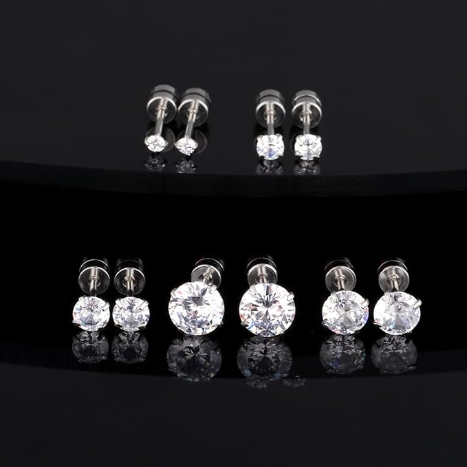 10 Pairs 20 Stainless Steel Ear Stud Piercing Barbell Screw Back Studs Earrings Cubic Zirconia Double Sided Cartilage Earring
