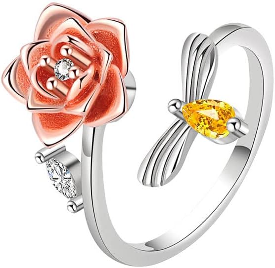 Fidget Ring Anxiety Spinner Ring Open Adjustable Sunflower Star Moon Windmill Butterfly Rings Daisy Stress Relieving Fidget Women Cubic Zirconia Anti Stress Mood Rotate Inspirations Jewelry