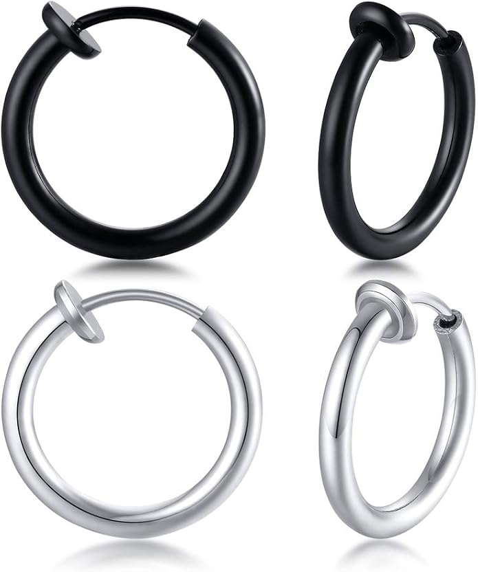 VNOX Unisex Vinatge Stainless Clip On Earrings Non Piercing Feather Charm Dangle Hinged Stud Earrings for Men Women Teen