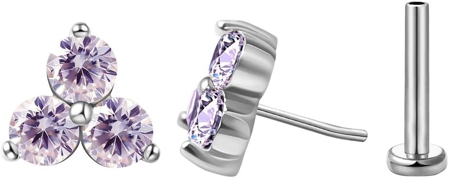 FANSING Cartilage Earring Tragus Stud Trio CZ Stone Flat Back Earring for Helix Conch Threadless Push Pin Labret Stud
