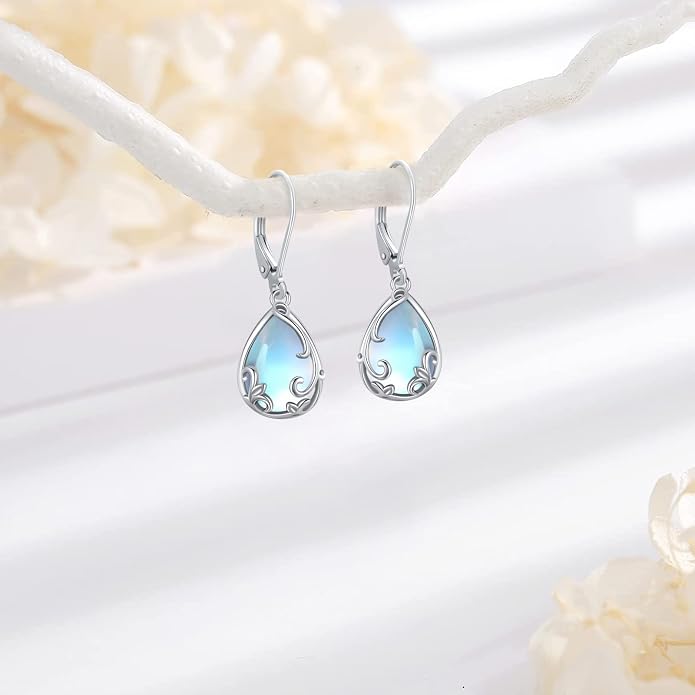 Dangle Earrings Sterling Silver Moonstone/Turquoise/CZ/Crystal Earrings for Women Tree of Life Animal Filigree Leverback Earrings Jewelry Gifts