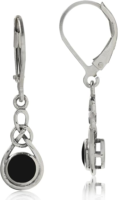Silvershake Genuine Gemstone Irish Celtic Knot Drop Dangle Earrings