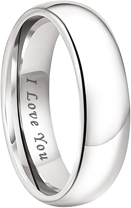 TUTISS 4mm 6mm 8mm 10mm Silver/Gold/White Tungsten Rings for Men Women Couple Fashion Jewelry Anniversary Engagement Wedding Bands Domed Polished I Love You Engraved Comfort Fit