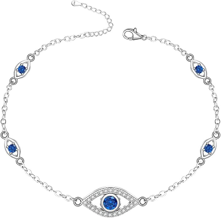 Evil Eye Anklet Sterling Silver Infinity Lotus Flower Evil Eye Anklets for Women Ankle Bracelets Turkish Blue Eyes Protection Chain Jewelry