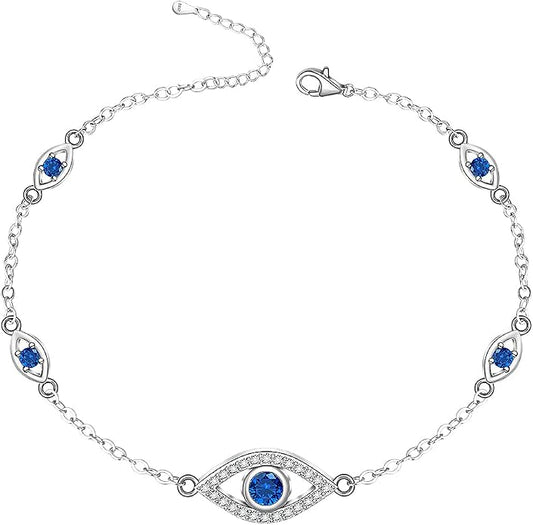 Evil Eye Anklet Sterling Silver Infinity Lotus Flower Evil Eye Anklets for Women Ankle Bracelets Turkish Blue Eyes Protection Chain Jewelry