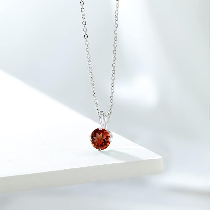 Gem Stone King 7MM Round Gemstone Birthstone Pendant Necklace For Women | 925 Sterling Silver | With 18 Inch Silver Chain | Fine Jewelry Gifts for Women Her Mom Wife