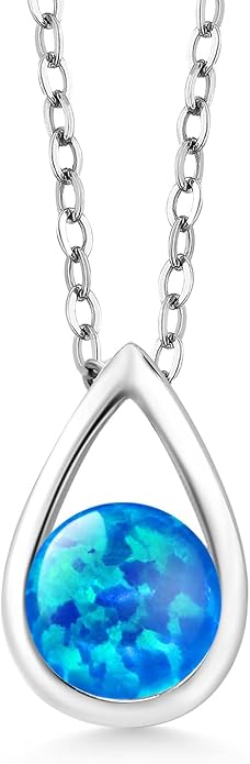 Gem Stone King Teardrop Pendant Necklace For Women | 5MM Round Gemstone Birthstone | 925 Sterling Silver | With 18 Inch Silver Chain | Fine Jewelry Gift for Her Mom Women Wife