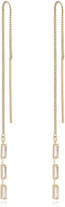 Ettika 18k Gold Plated, Silver Plated, Rhodium Plated Pull Through Threader Earrings. Threaders Minimalist Earring. Womens Jewelry Gifts