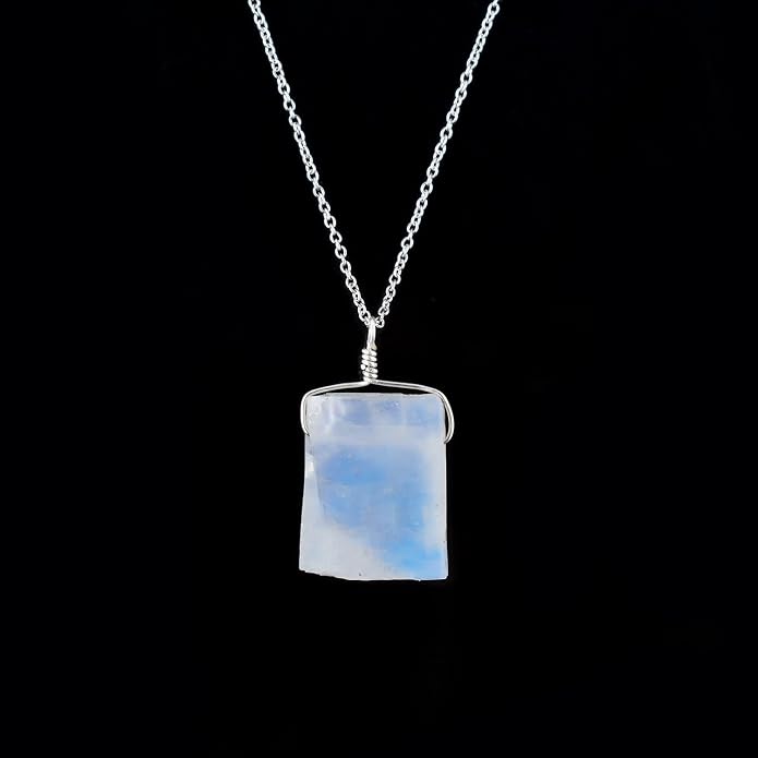 Natural Raw Gemstone Crystal Dainty Pendant Necklace for Women, Healing Chakra Stone, Birthstone, Handmade Jewelry, Rhodium Plated 925 Sterling Silver Chain 18" Gift for her