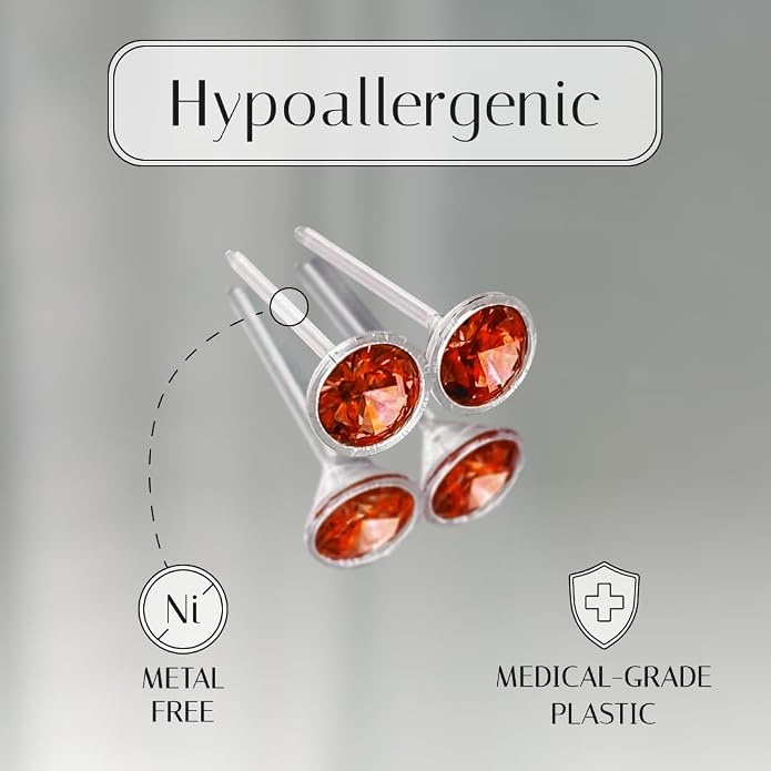 Medical Grade Plastic Earrings for Sensitive Ears, Nickel Free, Hypoallergenic Earrings for Girls and Women, Comfortable, Lightweight and Metal Free Cubic Zirconia
