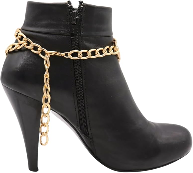 Women’s Gold Boot Chain Anklet Set – 2PCS Chunky Double Chains With Medallion Charm, Adjustable Shoe Jewelry – Handmade in USA BC17