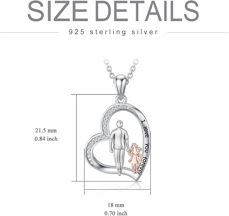 PROESS S925 Sterling Silver Daughter Heart Pendant Necklace from Dad Mom I Love You Forever Jewelry