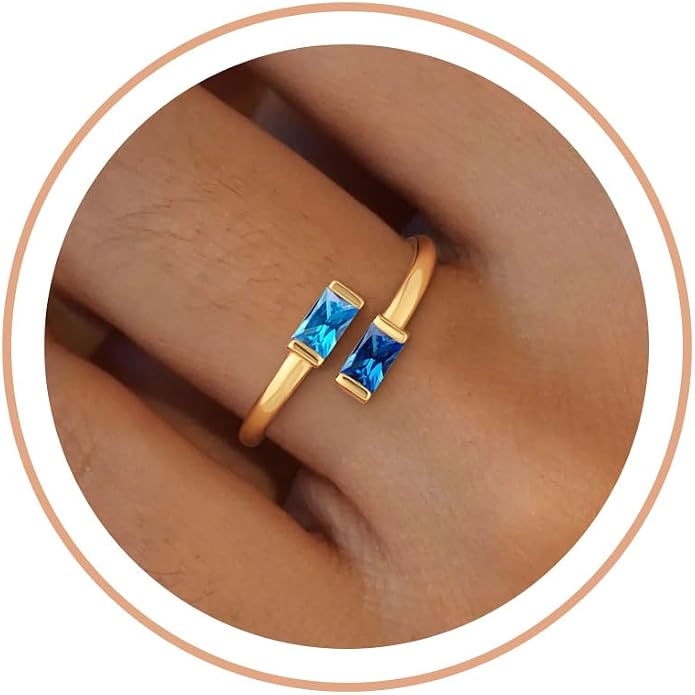 Honsny Gold Birthstone Rings for Women Non Tarnish 14K Gold Plated Adjustable Emerald Ring Cubic Zirconia Gemstone Promise Ring for Her Engagement Personalized Waterproof Jewelry Gifts for Birthday