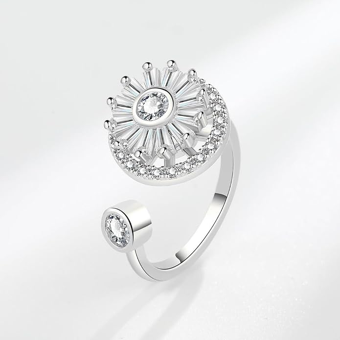 Fidget Ring Anxiety Spinner Ring Open Adjustable Sunflower Star Moon Windmill Butterfly Rings Daisy Stress Relieving Fidget Women Cubic Zirconia Anti Stress Mood Rotate Inspirations Jewelry