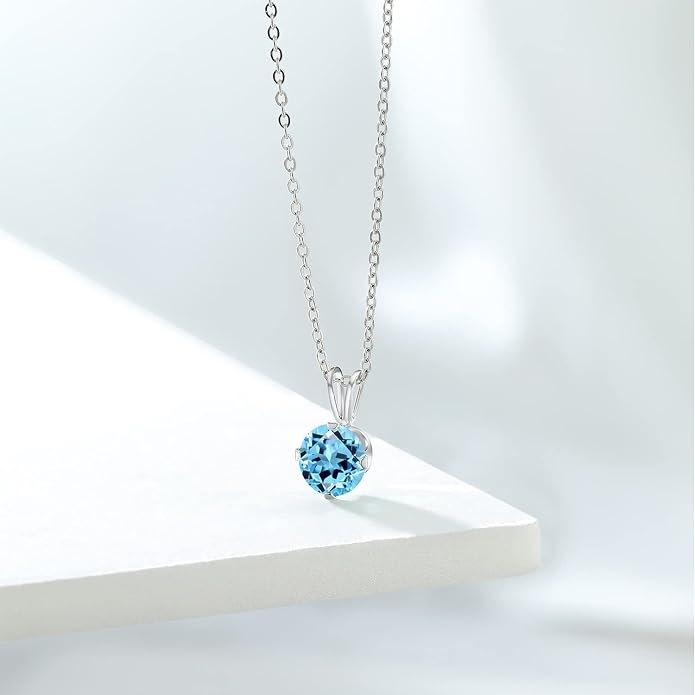 Gem Stone King 7MM Round Gemstone Birthstone Pendant Necklace For Women | 925 Sterling Silver | With 18 Inch Silver Chain | Fine Jewelry Gifts for Women Her Mom Wife