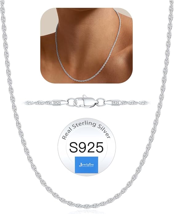 Jewlpire 925 Sterling Silver Plated Rope/Cuban/Paperclip/Herringbone Chain Necklaces for Women, 18K Gold Plated Chain Necklace,Hypoallergenic Women's Chain Necklaces 16+3 Inch