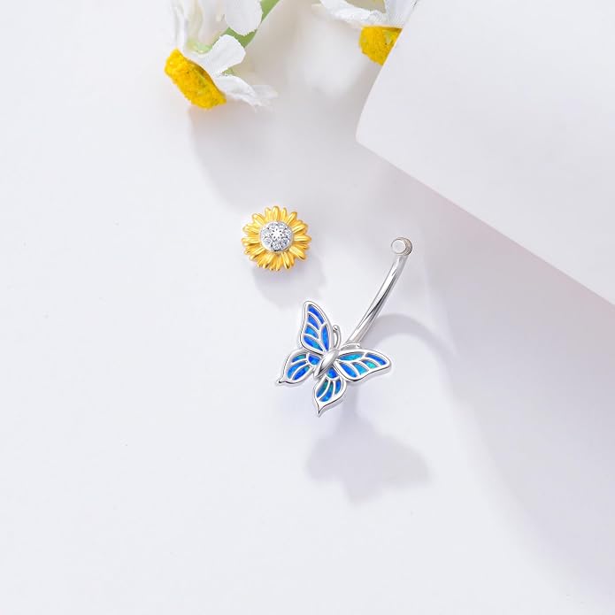 Butterfly Cross Shark Belly Button Ring 925 Sterling Silver Clicker Belly Rings Dangle Navel Ring Hypoallergenic Navel Piercing Belly Piercing Jewelry Gifts for Women