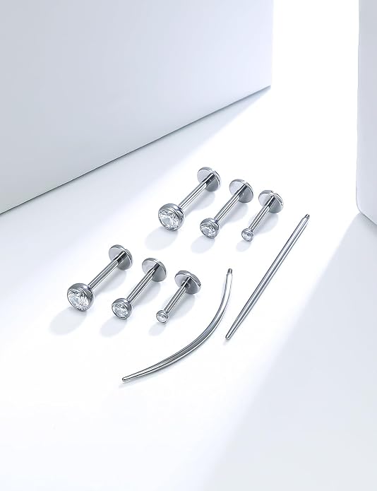 20G 18G 16G Astm F136 Titanium Internally Threaded Flat Back Earrings Nose Rings Studs G23 Titanium Tragus Helix Conch Cartilage Earrings Studs Piercing Jewelry For Women Men Clear Pink CZ
