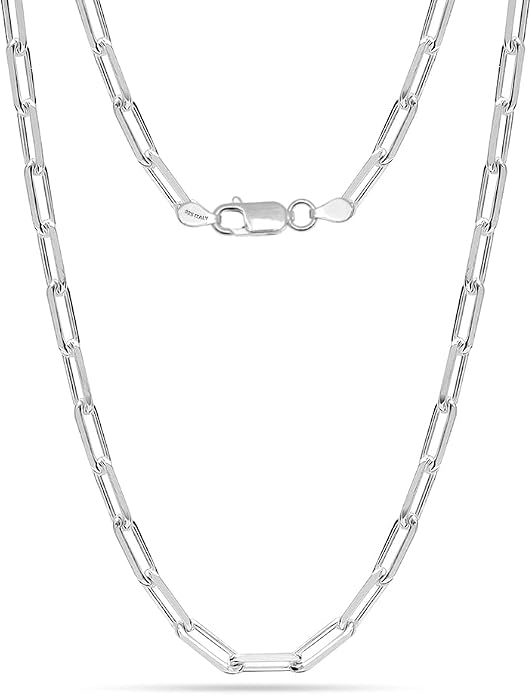 LeCalla 925 Sterling Silver Italian Jewelry Trendy Gift 3 MM, 3.5 MM, 4.5 MM Diamond-Cut PaperClip Link Chain Necklace for Women with Lobster Clasp (16, 18, 20, 24 Inches)