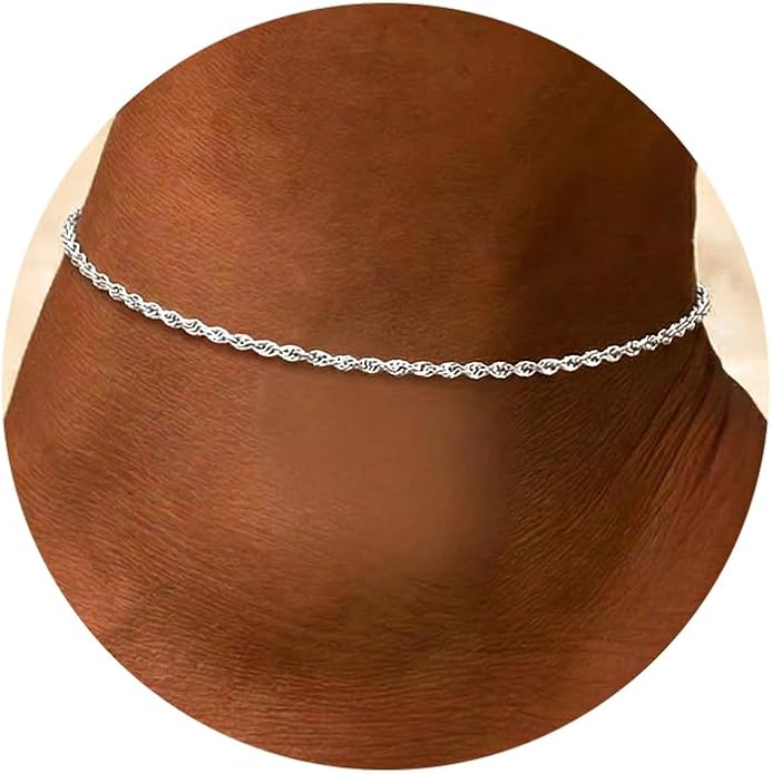 ChicSilver 925 Sterling Silver Ankle Bracelet for Women, Simple Cuban Link/Figaro/Twist Rope Chain Anklets for Beach Party(with Gift Box)