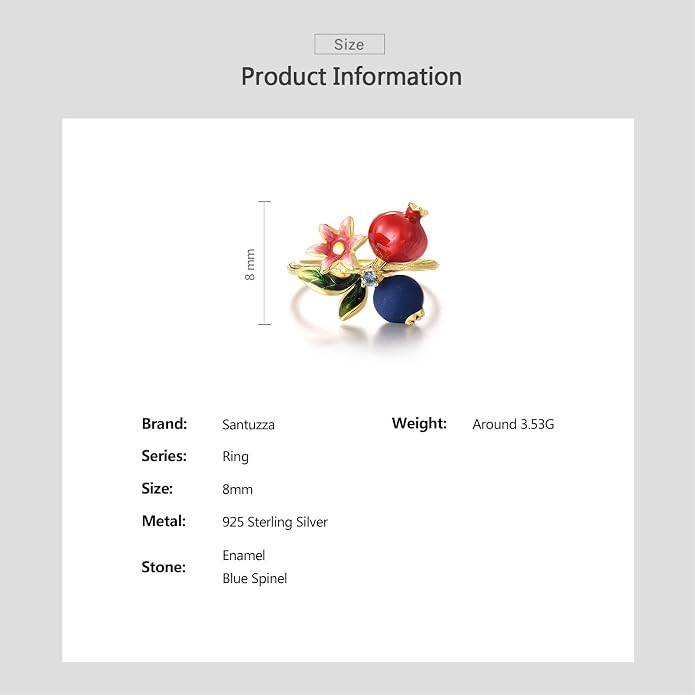 Santuzza 925 Sterling Silver Enamel Flower Ring for Women