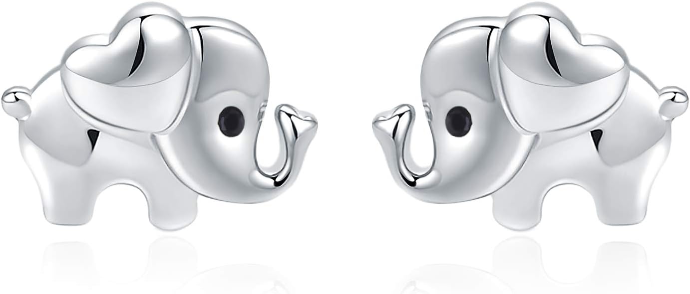 925 Sterling Silver Stud Earrings Hypoallergenic Women Elephant Earring for Sensitive Ears Christmas Jewelry Gifts Stocking Stuffers