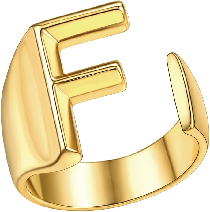 FindChic Customizable Initial Ring Statement 18K Gold Plated Fashion Cuff Rings for Women Alphabet Letter A to Z Resizable Knuckle Ring (with Gift Box)