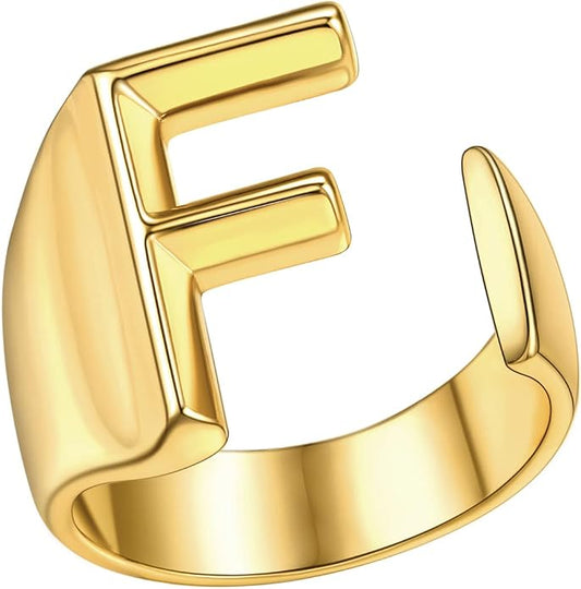 FindChic Customizable Initial Ring Statement 18K Gold Plated Fashion Cuff Rings for Women Alphabet Letter A to Z Resizable Knuckle Ring (with Gift Box)