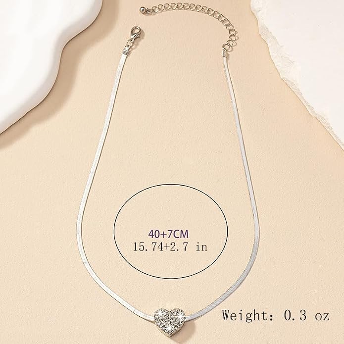 Heart Pendant Herringbone Choker Necklace For Women Gold Silver Options Crystal Pave Charm Adjustable Layering Style Minimalist Chic Everyday Wear