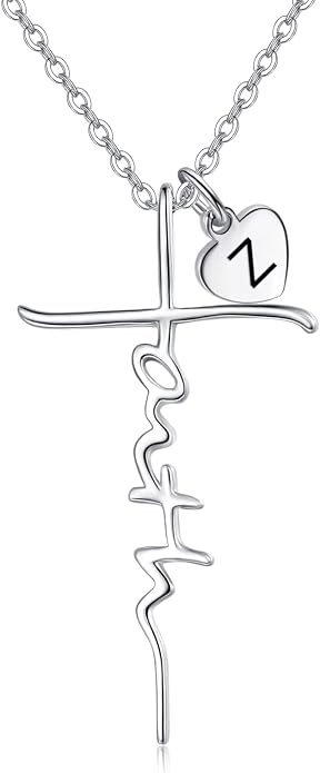 PRAYMOS Faith Cross Necklace for Women 925 Sterling Silver Pendant Necklace With Birthstone Initial Christian Religious Confirmation Baptism Mothers Day Gifts