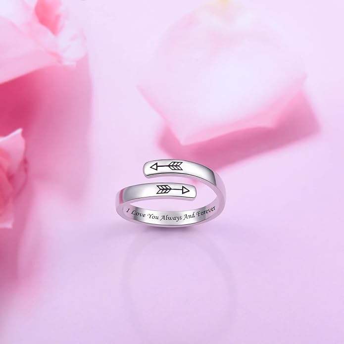 BEILIN 925 Sterling Silver Inspirational Jewelry Rings Adjustable Ring Personality Encouragement Gift for Teens Women