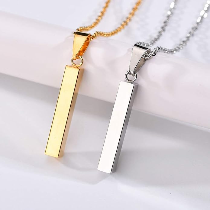MeMoShe Custom Name Necklace Personalized 3D Engraved Bar 18K Gold Plated Customized Name Jewelry with Adjustable Chain Charm Birthday Gifts for Women Men