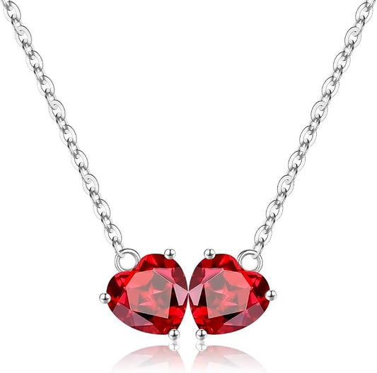 Iefil 1.25Ct Double Heart Birthstone Necklace - 925 Sterling Silver Birthstone Necklace, Birthday Gifts for Women, Jewelry Gifts for Mom Daughter Wife