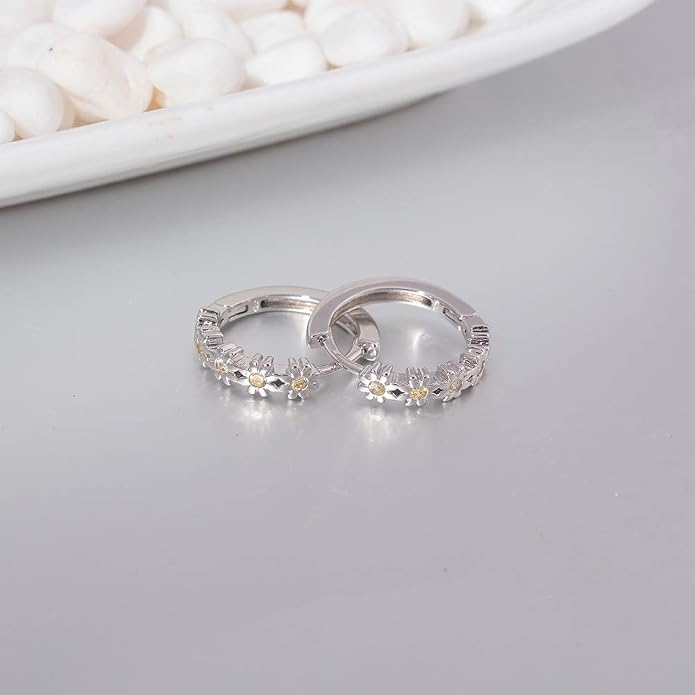 CiNily Small Hoop Earrings for Women Girls Flower Cubic Zirconia Huggie Earrings Hypoallergenic 14K Yellow Gold Plated Cartilage Earrings