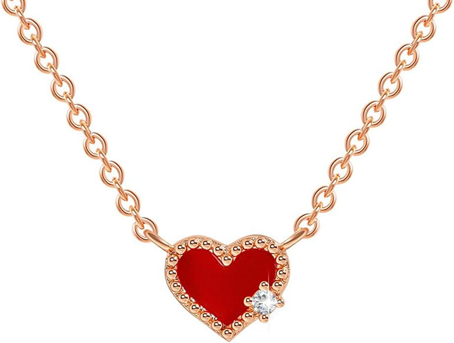 Dainty Love Heart Pendant Necklace Crystal Love Heart Charm Choker Silver Gold Plated Necklace Birthstone Jewelry for Women Trendy Daily Jewelry Accessories Stuff Birthday Gifts