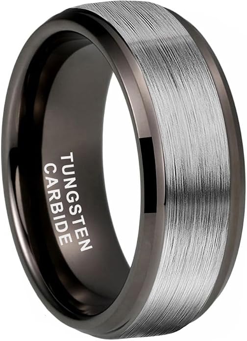 TUTISS 6mm 8mm Tungsten Rings for Men Women Fashion Engagement Wedding Bands Brushed Finish Stepped Beveled Edges Comfort Fit