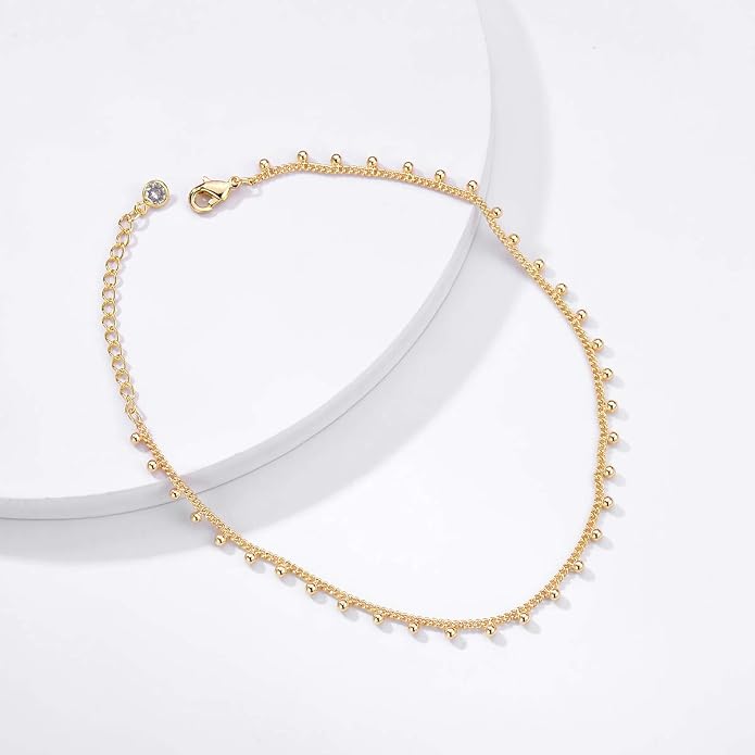 LOYATA Dainty Ankle Bracelet,14K Gold Plated Tiny Bead Anklet Dainty White Cubic Zirconia Cross Tassel Foot Chain Cute Lucky Moon Evil Eye Foot Jewelry Boho Anklets for Women