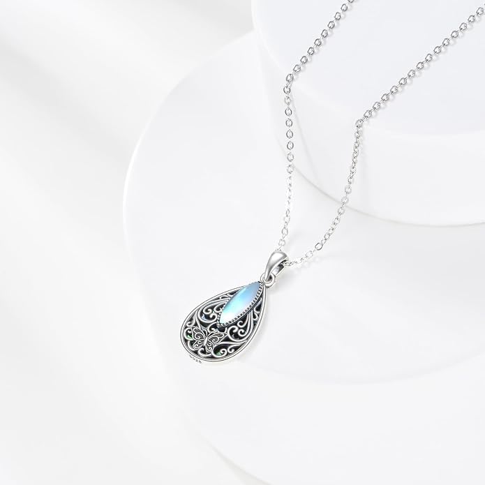 ONEFINITY Filigree Moonstone Necklace 925 Sterling Silver Bohemian Irish Celtic Necklace Abalone Shell Filigree Jewelry Gifts For Women