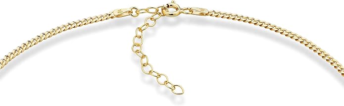 Miabella 925 Sterling Silver, 18K Gold Plated 925 Sterling Silver Figaro, Beaded Singapore, Sparkle, Cuban Link Chain, Choker Necklace for Women Made in Italy