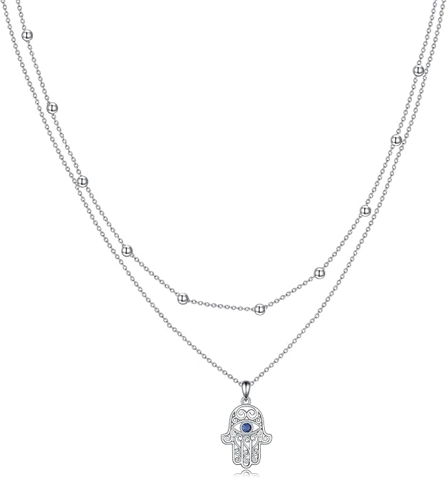 MONGAS Tree of Life/Infinity Cross/Lock and Key/Lotus/Hamsa/Horse/Strawberry/Opal/Lariat/Dragonfly/Heart/Violin Layered Necklace Sterling Silver for Women