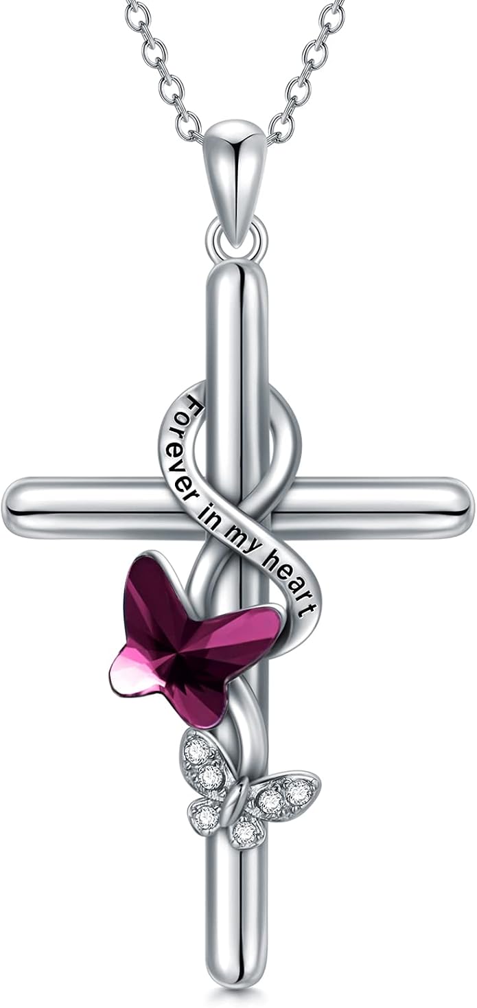 Cross Necklace for Women 925 Sterling Silver I Love You Necklace Religious Jewelry with Gift Box for Mother Daughter